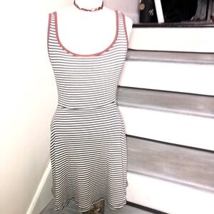 ISSI Sleeveless Dress Black & White striped with red accent
